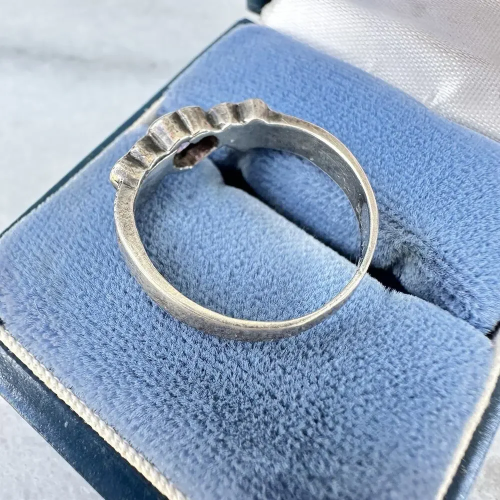 Amethyst Heart Ring Sterling Silver 925 Marcasite Sweetheart Vintage Size 8